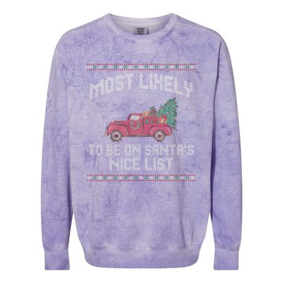 Most Likely To Be On Santas Nice List Funny Ugly Christmas Colorblast Crewneck Sweatshirt