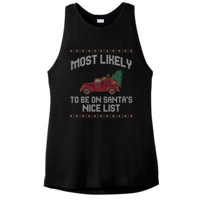 Most Likely To Be On Santas Nice List Funny Ugly Christmas Ladies PosiCharge Tri-Blend Wicking Tank