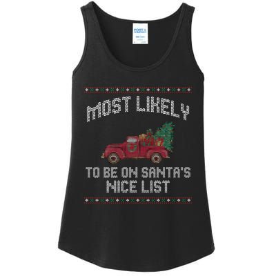 Most Likely To Be On Santas Nice List Funny Ugly Christmas Ladies Essential Tank