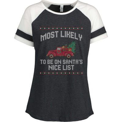 Most Likely To Be On Santas Nice List Funny Ugly Christmas Enza Ladies Jersey Colorblock Tee