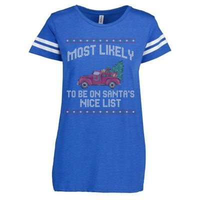 Most Likely To Be On Santas Nice List Funny Ugly Christmas Enza Ladies Jersey Football T-Shirt