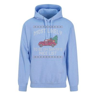 Most Likely To Be On Santas Nice List Funny Ugly Christmas Unisex Surf Hoodie