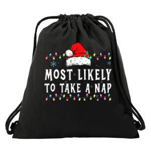 Most Likely To Take A Nap Funny Family Christmas Pajamas Drawstring Bag