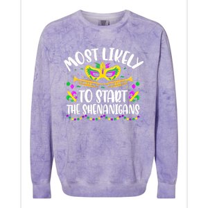 Most Likely To Start All The Shenanigans Family Mardi Gras Colorblast Crewneck Sweatshirt