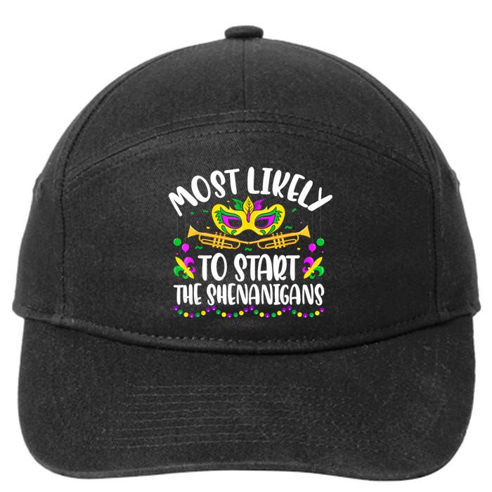 Most Likely To Start All The Shenanigans Family Mardi Gras 7-Panel Snapback Hat