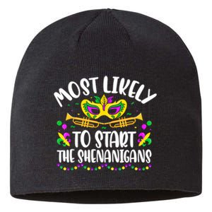 Most Likely To Start All The Shenanigans Family Mardi Gras Sustainable Beanie