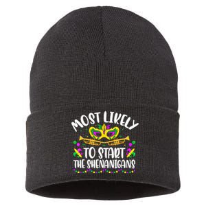 Most Likely To Start All The Shenanigans Family Mardi Gras Sustainable Knit Beanie