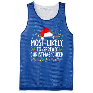 Most Likely To Spread Christmas Cheer Santa Hat Xmas Lights Gift Mesh Reversible Basketball Jersey Tank