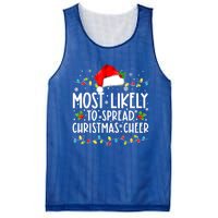 Most Likely To Spread Christmas Cheer Santa Hat Xmas Lights Gift Mesh Reversible Basketball Jersey Tank