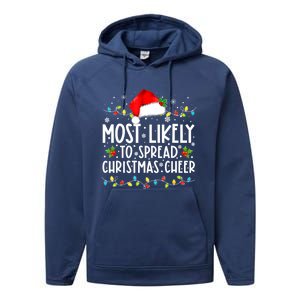 Most Likely To Spread Christmas Cheer Santa Hat Xmas Lights Gift Performance Fleece Hoodie