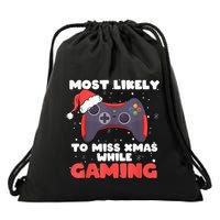 Most Likely To Miss Christmas While Gaming, Xmas Family Drawstring Bag