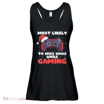 Most Likely To Miss Christmas While Gaming, Xmas Family Ladies Essential Flowy Tank