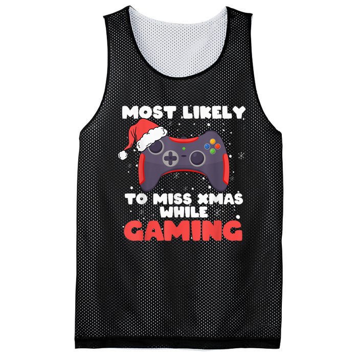 Most Likely To Miss Christmas While Gaming, Xmas Family Mesh Reversible Basketball Jersey Tank