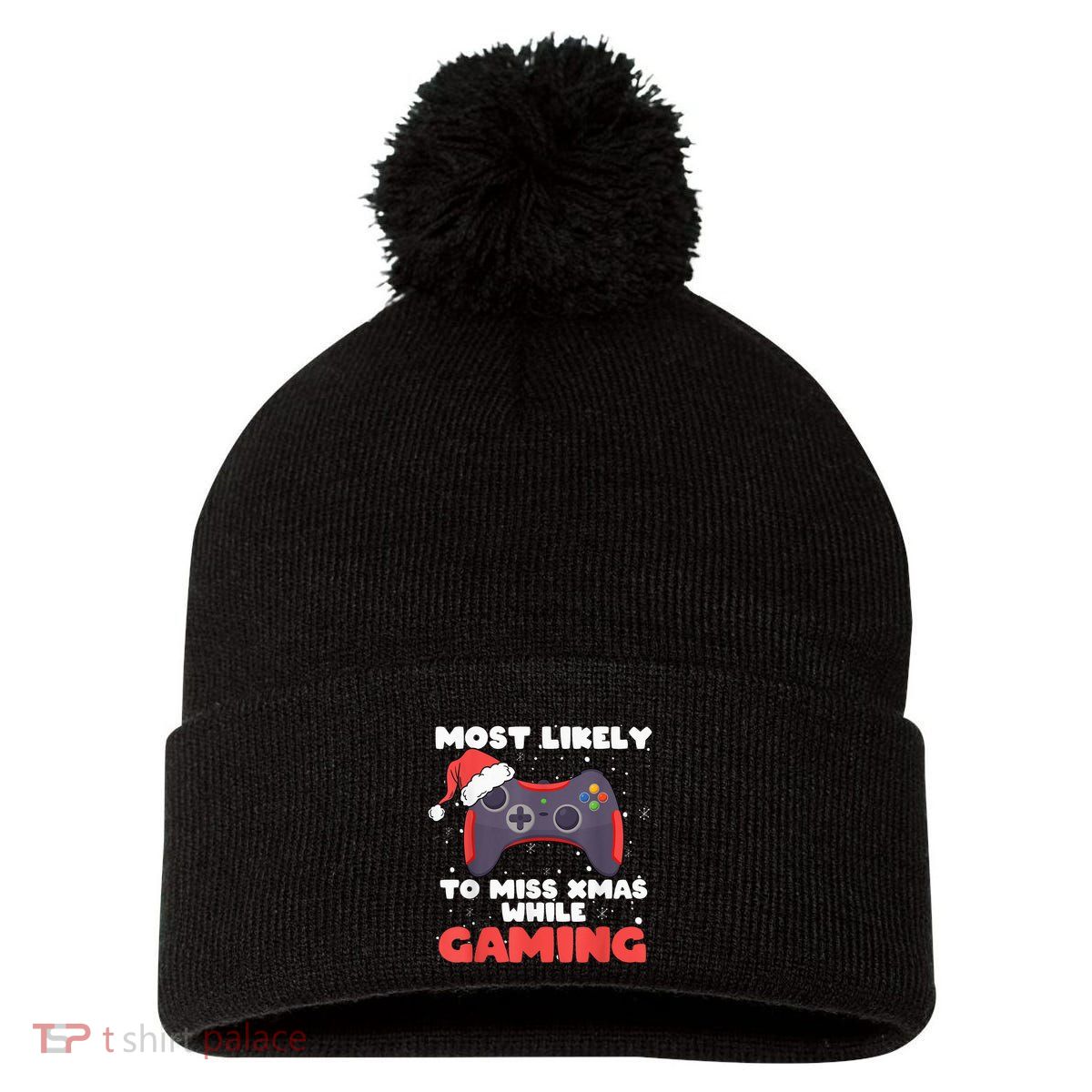Most Likely To Miss Christmas While Gaming, Xmas Family Pom Pom 12in Knit Beanie