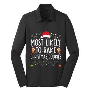 Most Likely To Bake Christmas Cookies Funny Baker Christmas Silk Touch Performance Long Sleeve Polo