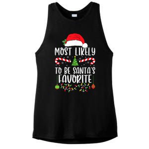 Most Likely To Be SantaS Favorite Matching Christmas Ladies PosiCharge Tri-Blend Wicking Tank