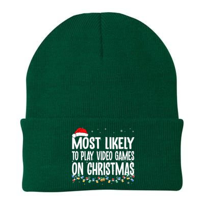 Most Likely To Play Video Games On Christmas Xmas Lights  Knit Cap Winter Beanie