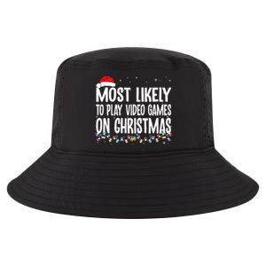 Most Likely To Play Video Games On Christmas Xmas Lights  Cool Comfort Performance Bucket Hat