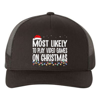 Most Likely To Play Video Games On Christmas Xmas Lights  Yupoong Adult 5-Panel Trucker Hat