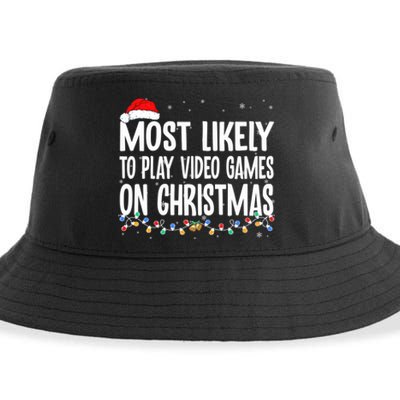 Most Likely To Play Video Games On Christmas Xmas Lights  Sustainable Bucket Hat