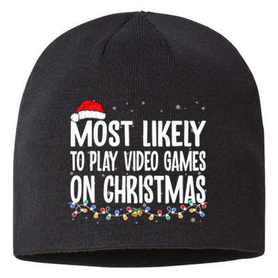 Most Likely To Play Video Games On Christmas Xmas Lights  Sustainable Beanie