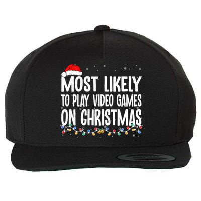 Most Likely To Play Video Games On Christmas Xmas Lights  Wool Snapback Cap