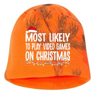 Most Likely To Play Video Games On Christmas Xmas Lights  Kati - Camo Knit Beanie