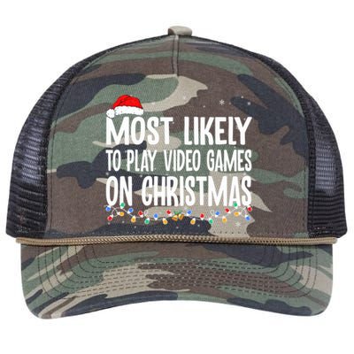 Most Likely To Play Video Games On Christmas Xmas Lights  Retro Rope Trucker Hat Cap