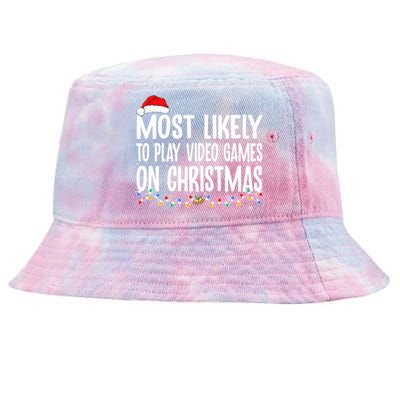 Most Likely To Play Video Games On Christmas Xmas Lights  Tie-Dyed Bucket Hat