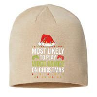 Most Likely To Play Video Games On Christmas Funny Gamer Sustainable Beanie