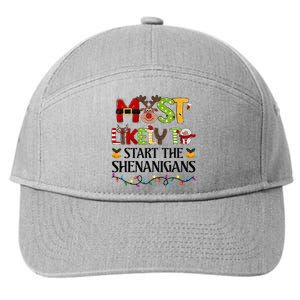 Most Likely To Start The Shenanigans Christmas Family Xmas 7-Panel Snapback Hat