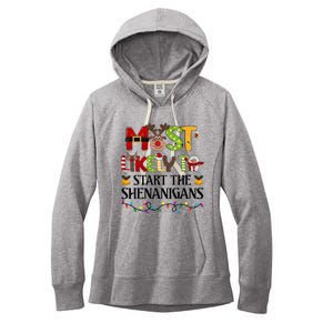 Most Likely To Start The Shenanigans Christmas Family Xmas Women's Fleece Hoodie