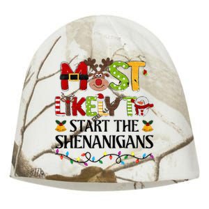 Most Likely To Start The Shenanigans Christmas Family Xmas Kati - Camo Knit Beanie