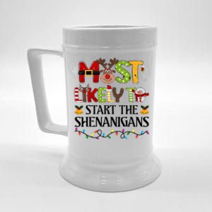 Most Likely To Start The Shenanigans Christmas Family Xmas Beer Stein