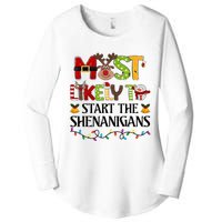 Most Likely To Start The Shenanigans Christmas Family Xmas Women's Perfect Tri Tunic Long Sleeve Shirt