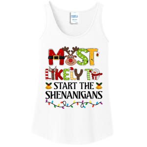 Most Likely To Start The Shenanigans Christmas Family Xmas Ladies Essential Tank