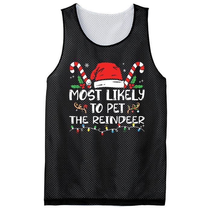 Most Likely To Pet The Reindeer Funny Christmas Mesh Reversible Basketball Jersey Tank