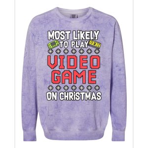 Most Likely To Play Video Games On Christmas Xmas Lights Colorblast Crewneck Sweatshirt