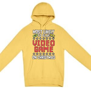 Most Likely To Play Video Games On Christmas Xmas Lights Premium Pullover Hoodie