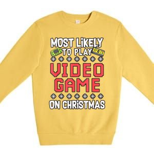 Most Likely To Play Video Games On Christmas Xmas Lights Premium Crewneck Sweatshirt