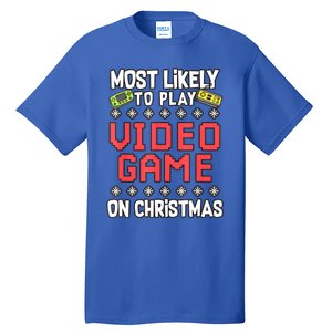 Most Likely To Play Video Games On Christmas Xmas Lights Tall T-Shirt