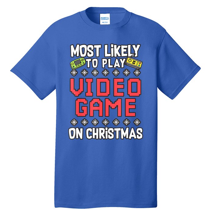 Most Likely To Play Video Games On Christmas Xmas Lights Tall T-Shirt