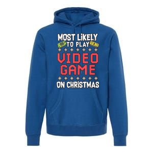 Most Likely To Play Video Games On Christmas Xmas Lights Premium Hoodie