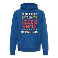 Most Likely To Play Video Games On Christmas Xmas Lights Premium Hoodie