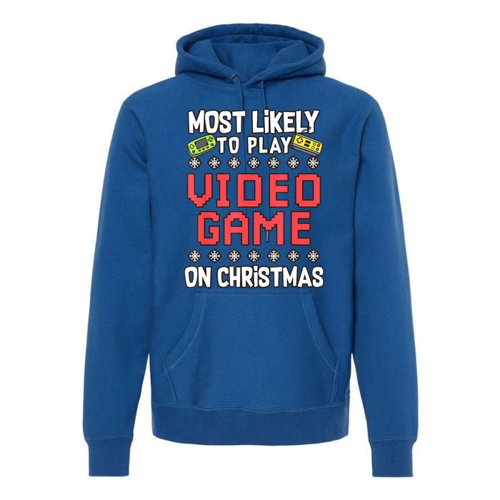 Most Likely To Play Video Games On Christmas Xmas Lights Premium Hoodie