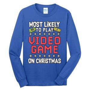 Most Likely To Play Video Games On Christmas Xmas Lights Tall Long Sleeve T-Shirt