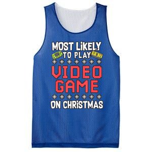 Most Likely To Play Video Games On Christmas Xmas Lights Mesh Reversible Basketball Jersey Tank