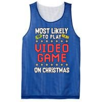 Most Likely To Play Video Games On Christmas Xmas Lights Mesh Reversible Basketball Jersey Tank