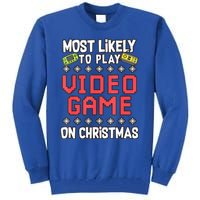 Most Likely To Play Video Games On Christmas Xmas Lights Tall Sweatshirt