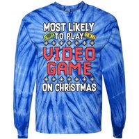 Most Likely To Play Video Games On Christmas Xmas Lights Tie-Dye Long Sleeve Shirt